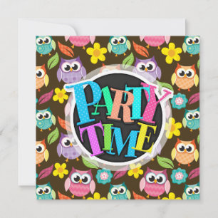 Colourful Patterned Owls and Flowers Invitation
