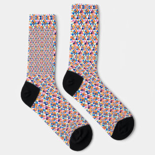 Colourful patterned socks with black heels and toe