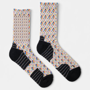Colourful patterned socks with geometric designs