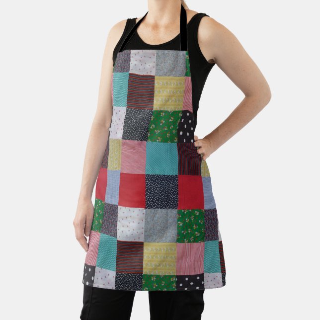 colourful patterned squares vintage patchwork apron (Insitu)