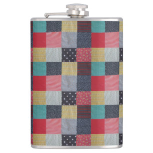 colourful patterned squares vintage patchwork hip flask