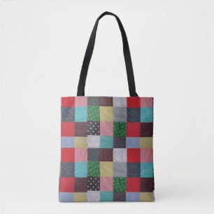 colourful patterned squares vintage patchwork tote bag
