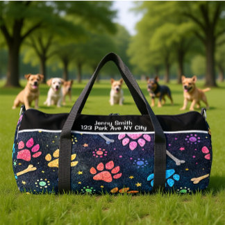 Colourful Paw Bone Cosmic Monogram Personalise Duffle Bag