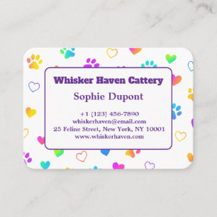 Colourful Paw Print Cattery Business Card