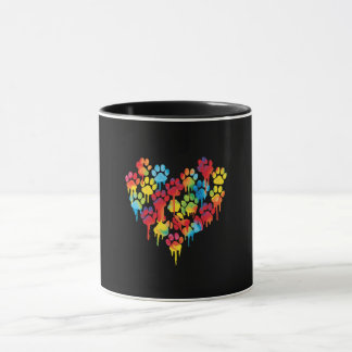 Colourful Paw Print Heart Mug
