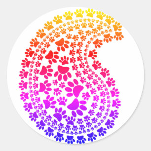 Colourful Paw Print Paisley Pattern Classic Round Sticker