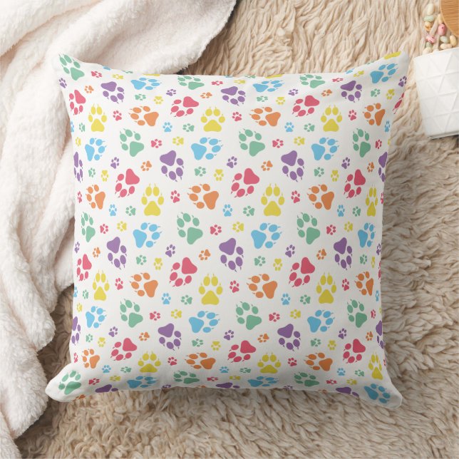 Colourful Paw Print Pattern Cushion (Blanket)