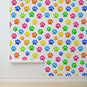 Colourful Paw Print Pattern Wallpaper