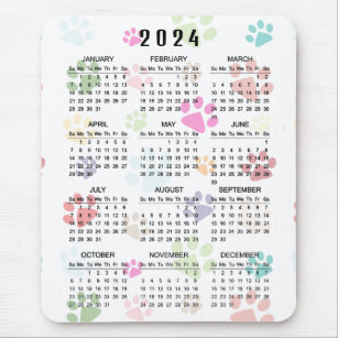 Colourful Paw Prints 2024 Calendar Mousepad