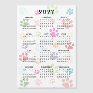 Colourful Paw Prints 2027 Calendar Magnetic Card