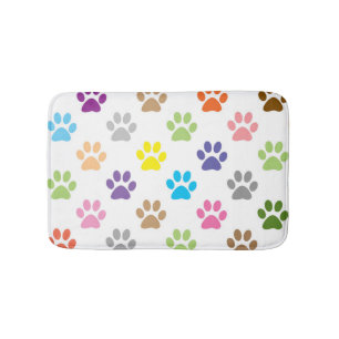 Colourful paw prints bath mat