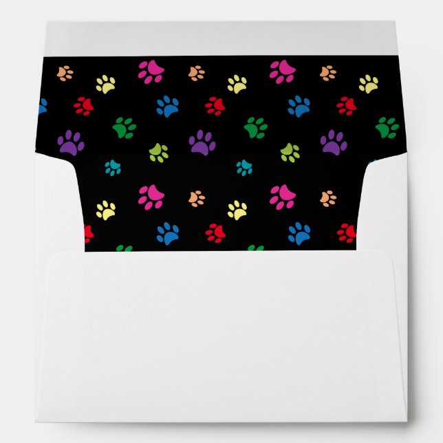 Colourful Paw Prints Black with Name and Address Envelope (Back (Bottom))