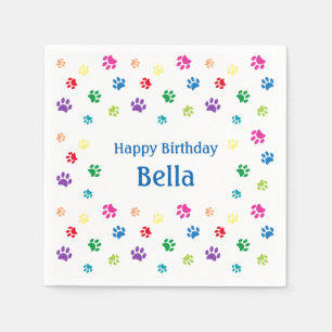Colourful Paw Prints Blue Custom Pet Birthday Napkin