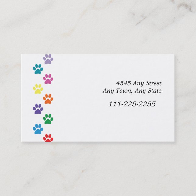 Colourful Paw Prints Border Business Card (Front)