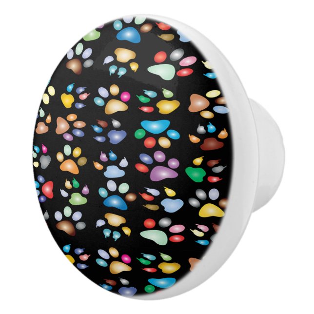 Colourful paw prints ceramic knob (Right)