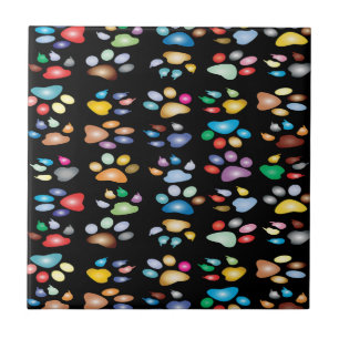 Colourful paw prints ceramic tile