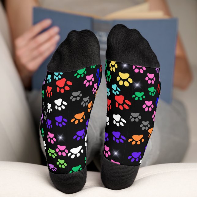 Colourful Paw Prints Crew Socks (Bottom)