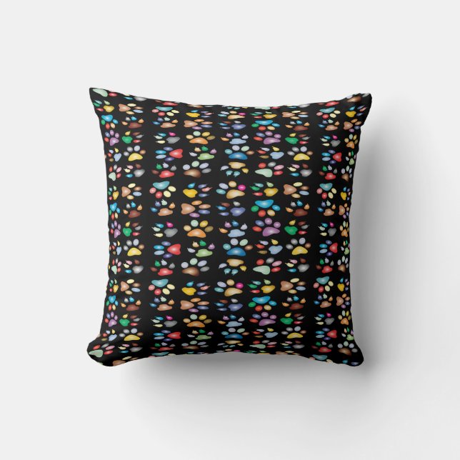 Colourful paw prints cushion (Front)