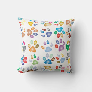 colourful paw prints cushion