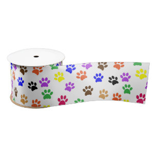 Colourful Paw Prints   Custom Satin Ribbon