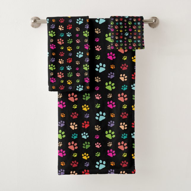 Colourful Paw Prints Design Bath Towel Set (Insitu)