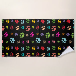 Colourful Paw Prints Design Beach Towel
