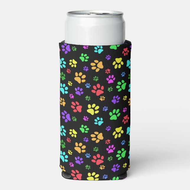 Colourful Paw Prints Design Seltzer Can Cooler (Seltzer Front)