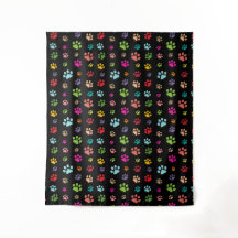 Colourful Paw Prints Design Wall Tapestry