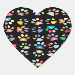 Colourful paw prints heart sticker