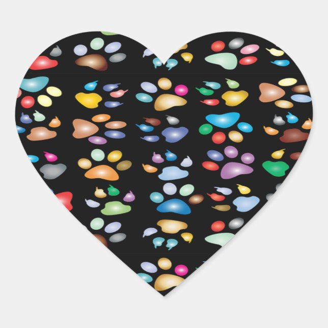 Colourful paw prints heart sticker (Front)
