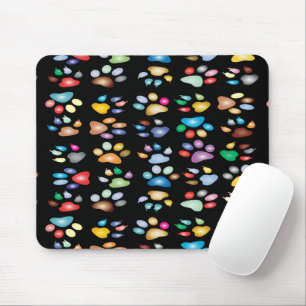 Colourful paw prints mouse pad