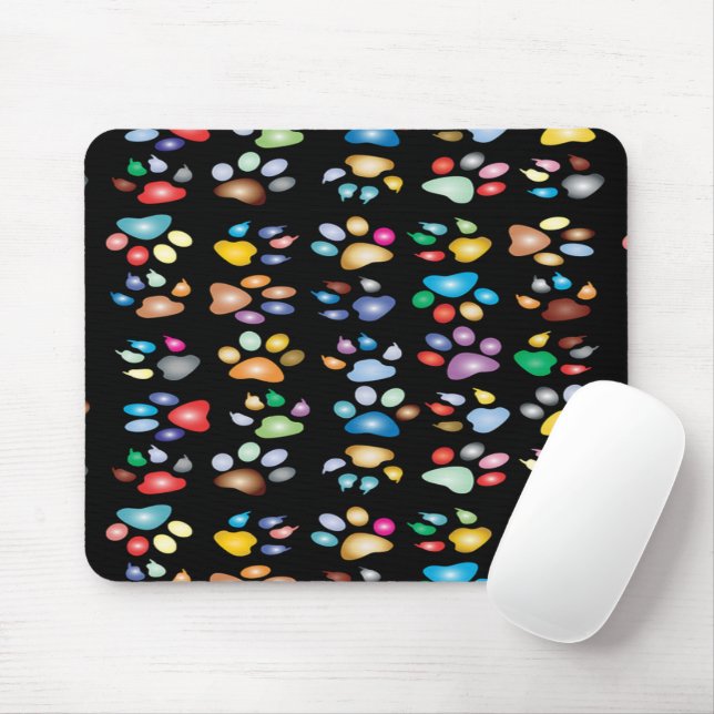 Colourful paw prints mouse pad (With Mouse)