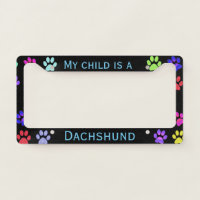 Colourful Paw Prints on Black License Plate Frame