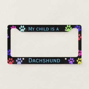 Colourful Paw Prints on Black License Plate Frame