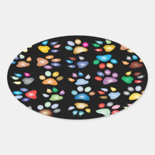 Colourful paw prints oval sticker