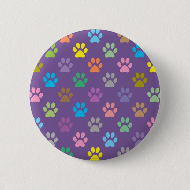 Colourful paw prints pattern 6 cm round badge (Front)