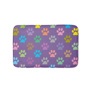 Colourful paw prints pattern bath mat