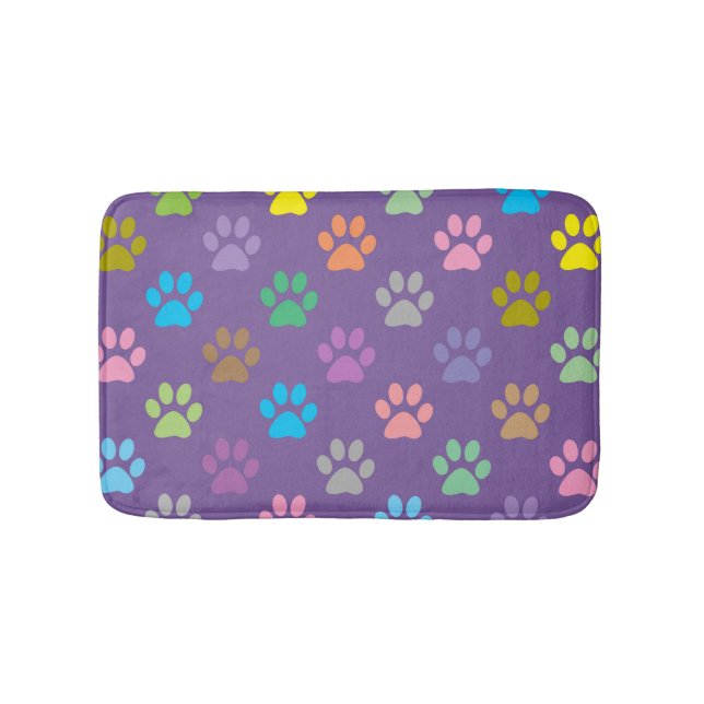 Colourful paw prints pattern bath mat (Front)