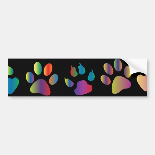 Colourful Paw Prints Pattern (Black) Bumper Sticker (Front)