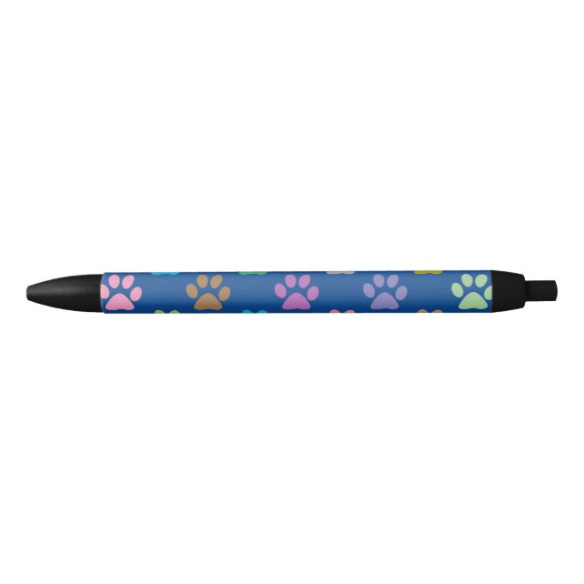 Colourful paw prints pattern black ink pen (Front)