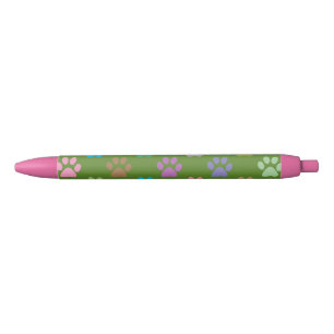 Colourful paw prints pattern black ink pen