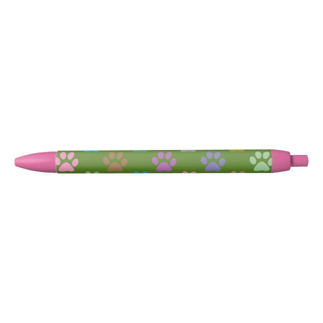 Colourful paw prints pattern black ink pen (Front)