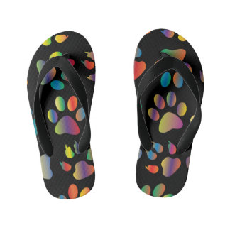 Colourful Paw Prints Pattern (Black) Kid's Thongs