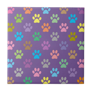 Colourful paw prints pattern ceramic tile