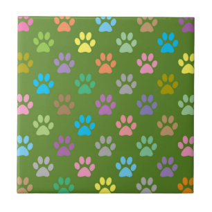 Colourful paw prints pattern ceramic tile