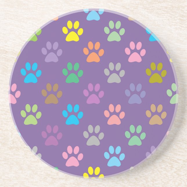 Colourful paw prints pattern coaster (Front)