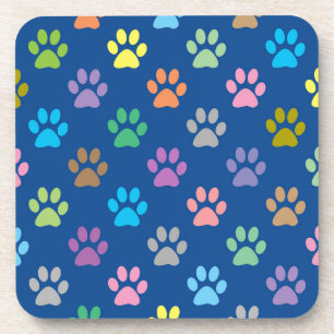 Colourful paw prints pattern coaster