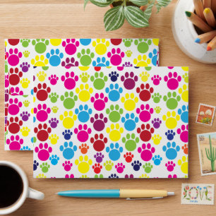 Colourful Paw Prints Pattern Envelope