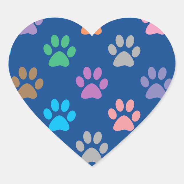 Colourful paw prints pattern heart sticker (Front)