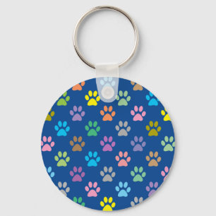Colourful paw prints pattern key ring